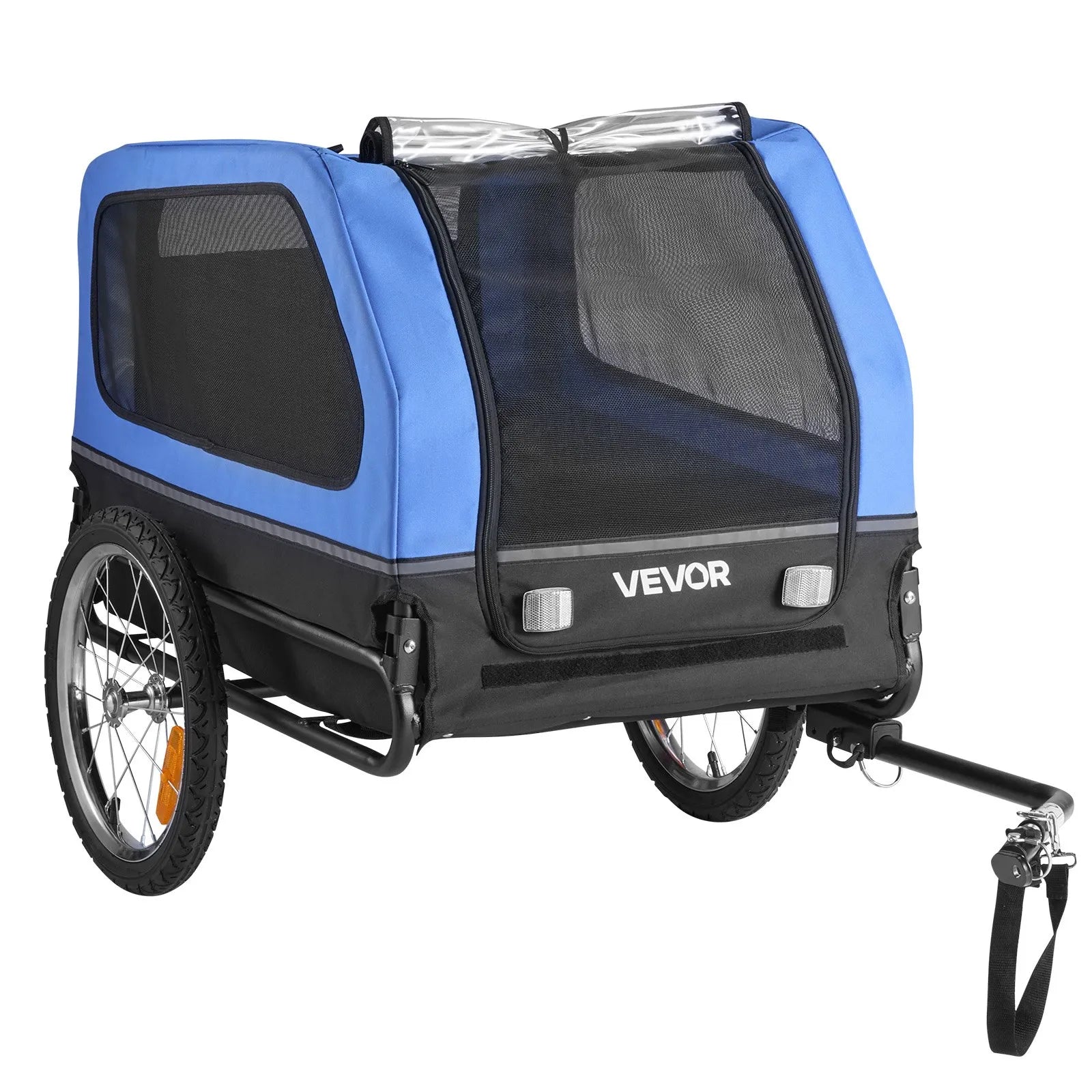 VEVOR velopiekabe suņiem, kravnesība līdz 40 kg, salokāms rāmis ar ātrās atvienošanas riteņiem, universāls velosavienotājs, atstarotājs, karogs un iekšējā pavada