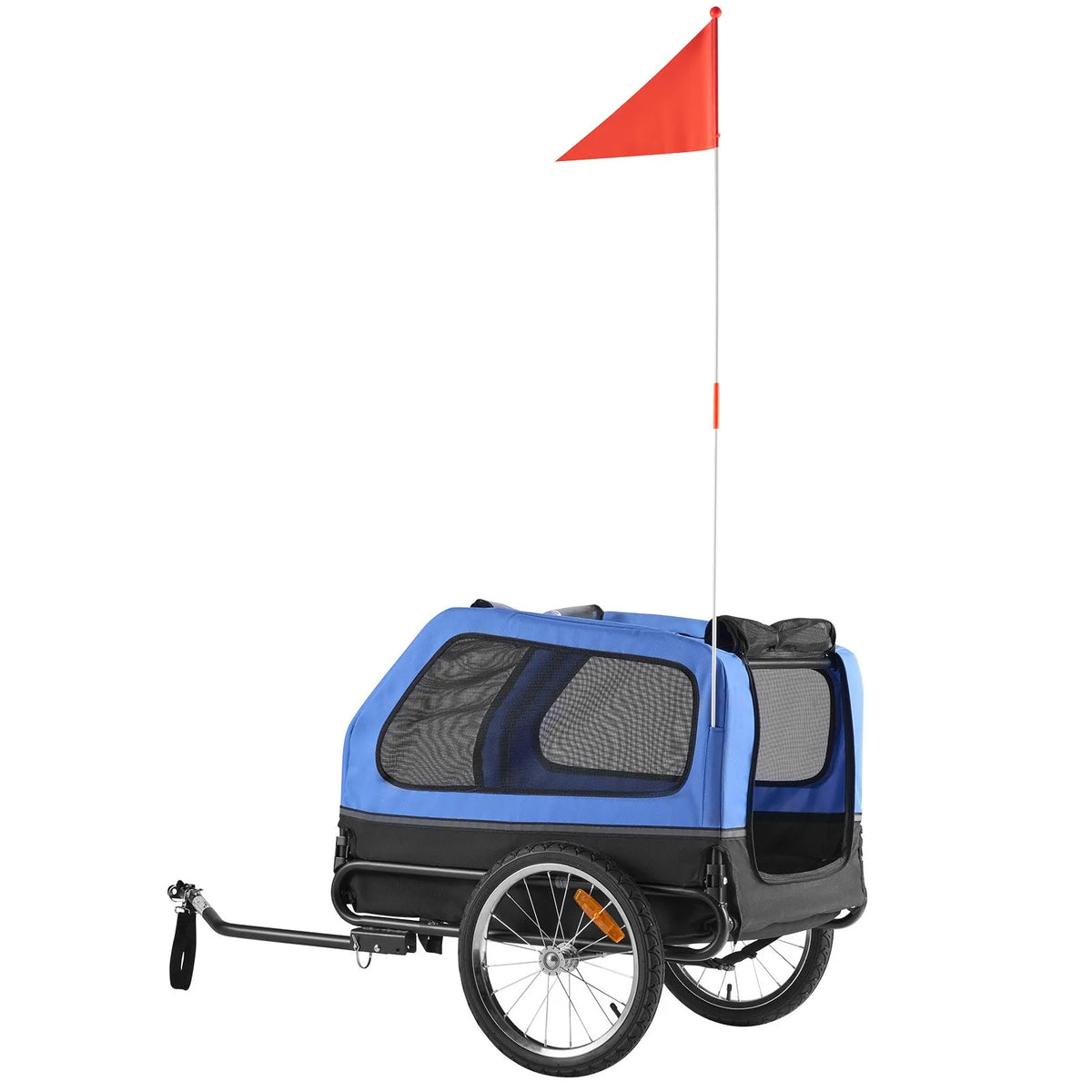 VEVOR velopiekabe suņiem, kravnesība līdz 40 kg, salokāms rāmis ar ātrās atvienošanas riteņiem, universāls velosavienotājs, atstarotājs, karogs un iekšējā pavada