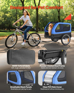 VEVOR velopiekabe suņiem, kravnesība līdz 40 kg, salokāms rāmis ar ātrās atvienošanas riteņiem, universāls velosavienotājs, atstarotājs, karogs un iekšējā pavada
