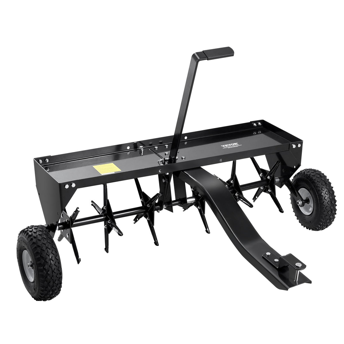 VEVOR 1016 mm Tow-Behind Lawn Aerator with Universal Hitch, a lawn aeration machine with alternately spaced steel pins for lawns, gardens, and farms