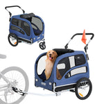 VEVOR Suņu velosipēdu piekabe, līdz 45 kg, 2-in-1 mājdzīvnieku rati, viegli salokāms rāmis ar ātri noņemamiem riteņiem, universāls velosipēdu piestiprinātājs, atstarojošie elementi, karogs, zila/melna