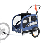 VEVOR Suņu velosipēdu piekabe, līdz 45 kg, 2-in-1 mājdzīvnieku rati, viegli salokāms rāmis ar ātri noņemamiem riteņiem, universāls velosipēdu piestiprinātājs, atstarojošie elementi, karogs, zila/melna
