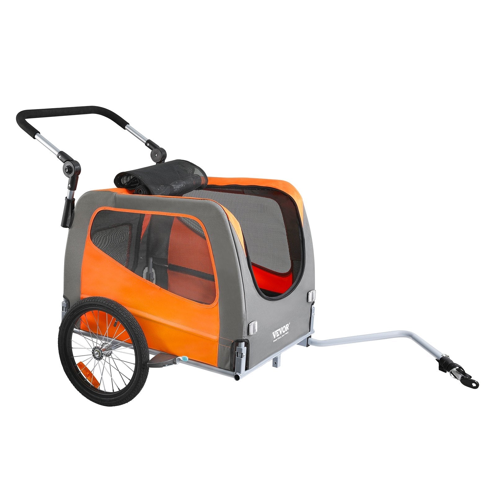 VEVOR Suņu velosipēda piekabe, līdz 30 kg, 2-in-1 rati, salokāms rāmis ar ātru atbrīvošanu, universāls velosipēda savienotājs, atstarojošie elementi, karogs