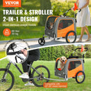 VEVOR Suņu velosipēda piekabe, līdz 30 kg, 2-in-1 rati, salokāms rāmis ar ātru atbrīvošanu, universāls velosipēda savienotājs, atstarojošie elementi, karogs