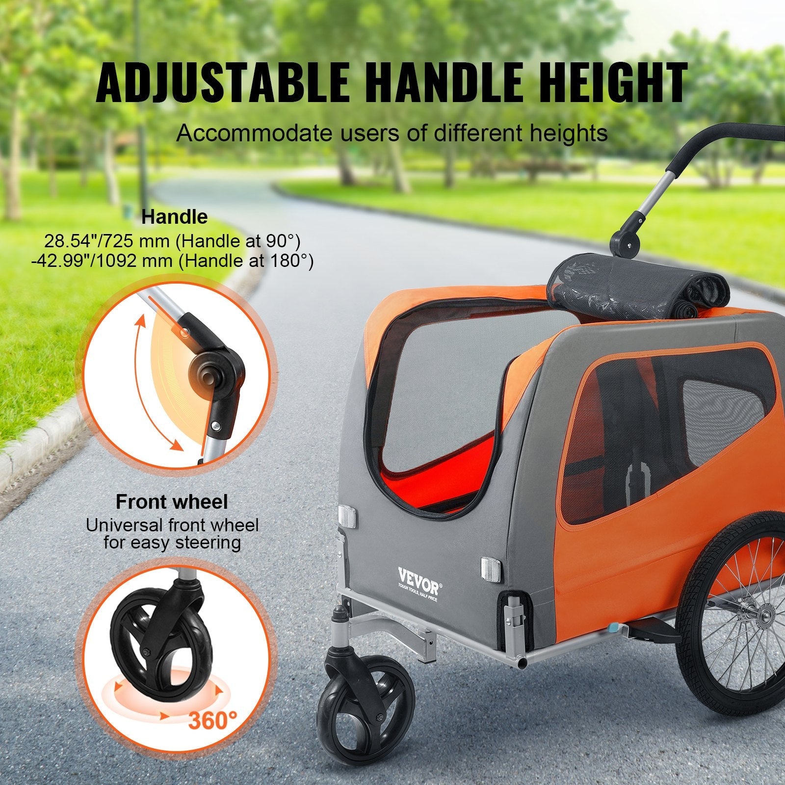 VEVOR Suņu velosipēda piekabe, līdz 30 kg, 2-in-1 rati, salokāms rāmis ar ātru atbrīvošanu, universāls velosipēda savienotājs, atstarojošie elementi, karogs