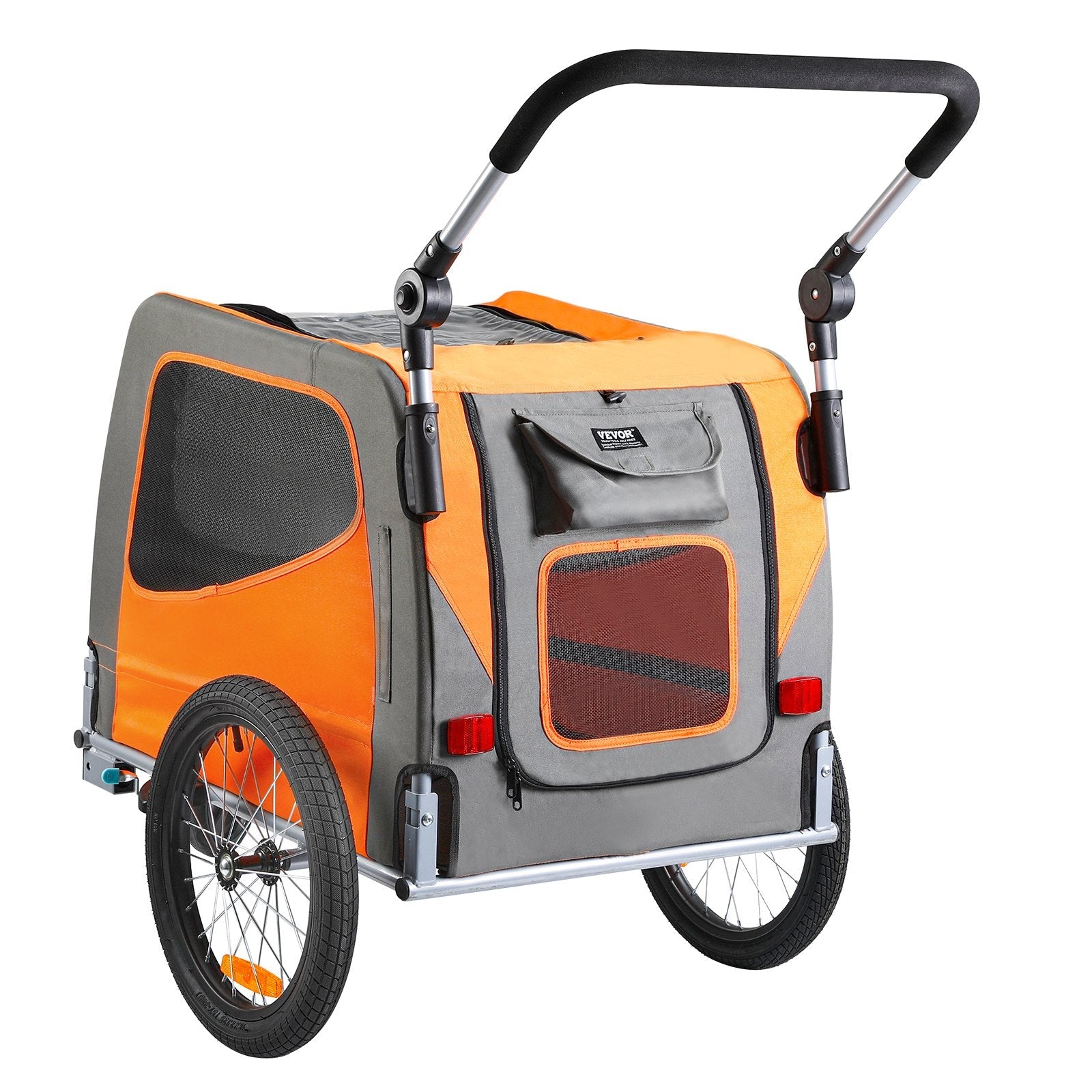 VEVOR Suņu velosipēda piekabe, līdz 30 kg, 2-in-1 rati, salokāms rāmis ar ātru atbrīvošanu, universāls velosipēda savienotājs, atstarojošie elementi, karogs