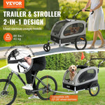 VEVOR suņu velosipēdu piekabe, līdz 40 kg, 2-in-1 skriešanas rati, salokāms rāmis ar ātri noņemamiem riteņiem, universāls velosipēda piestiprinātājs, atstarojošie elementi, karogs, melns/pelēks