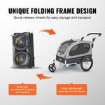 VEVOR suņu velosipēdu piekabe, līdz 40 kg, 2-in-1 skriešanas rati, salokāms rāmis ar ātri noņemamiem riteņiem, universāls velosipēda piestiprinātājs, atstarojošie elementi, karogs, melns/pelēks