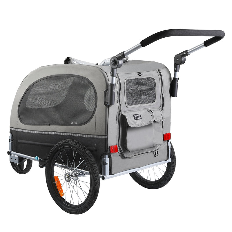 VEVOR suņu velosipēdu piekabe, līdz 40 kg, 2-in-1 skriešanas rati, salokāms rāmis ar ātri noņemamiem riteņiem, universāls velosipēda piestiprinātājs, atstarojošie elementi, karogs, melns/pelēks
