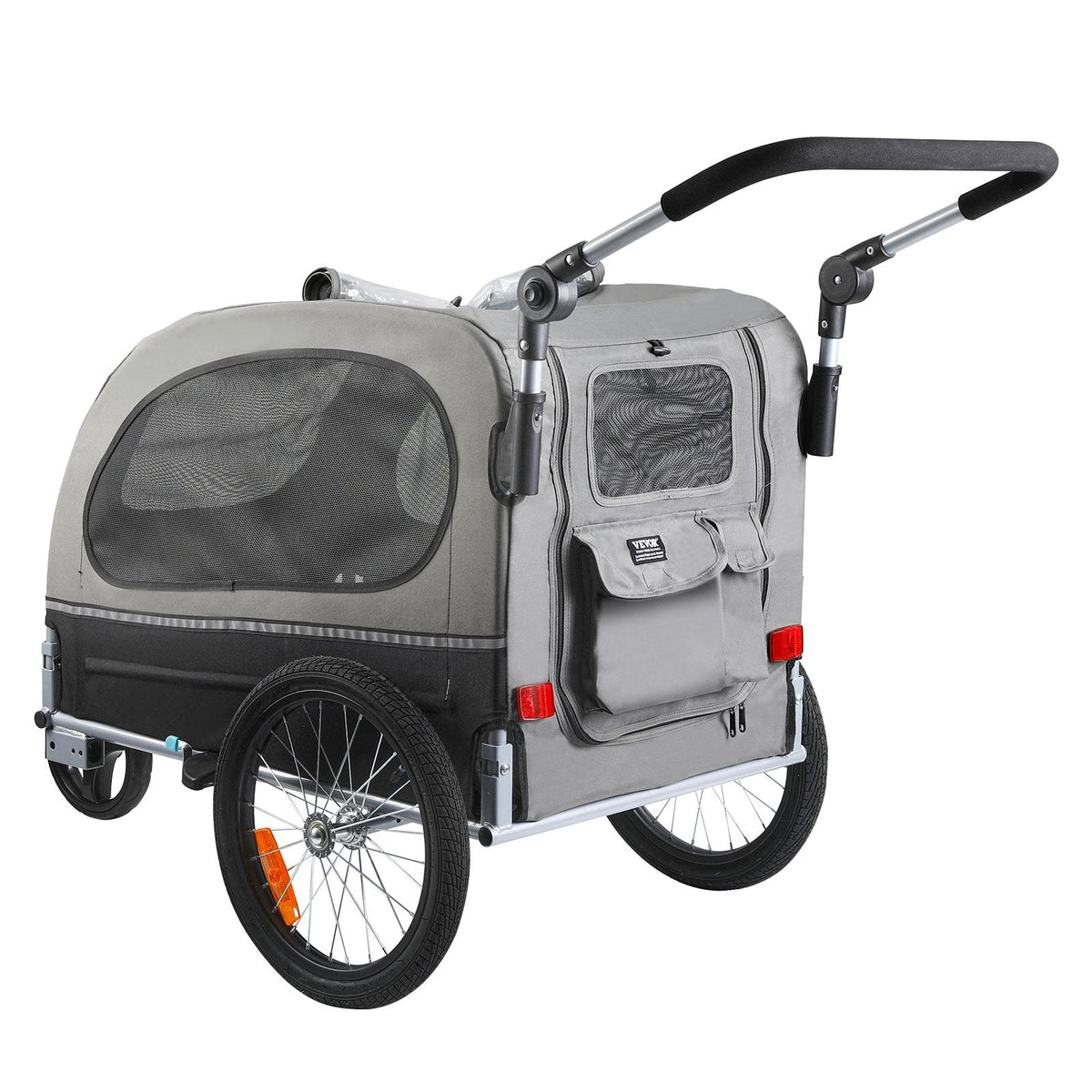 VEVOR suņu velosipēdu piekabe, līdz 40 kg, 2-in-1 skriešanas rati, salokāms rāmis ar ātri noņemamiem riteņiem, universāls velosipēda piestiprinātājs, atstarojošie elementi, karogs, melns/pelēks