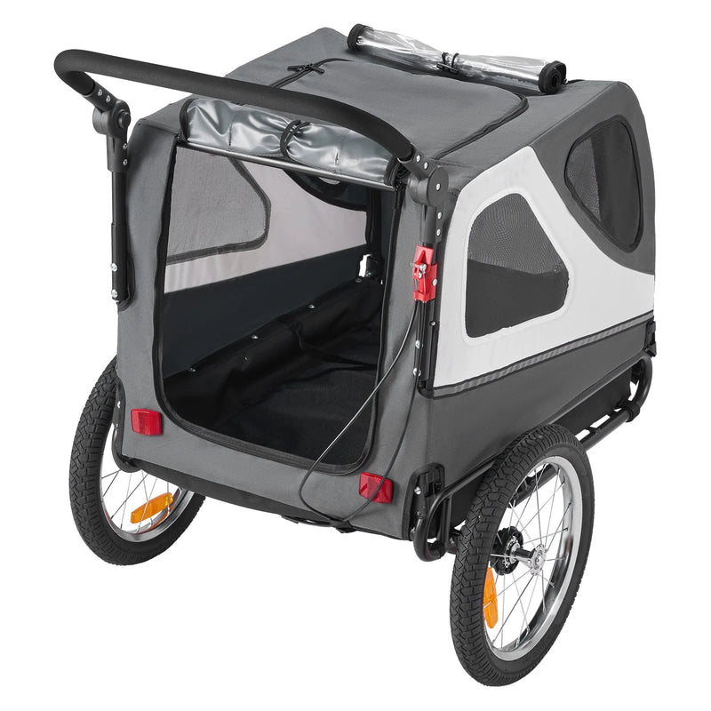 VEVOR suņu velopiekabe 2-in-1 ar līdz 45 kg kravnesību, salokāms rāmis ar ātrās atvienošanas riteņiem, universāls velosavienotājs un iekšējā pavada