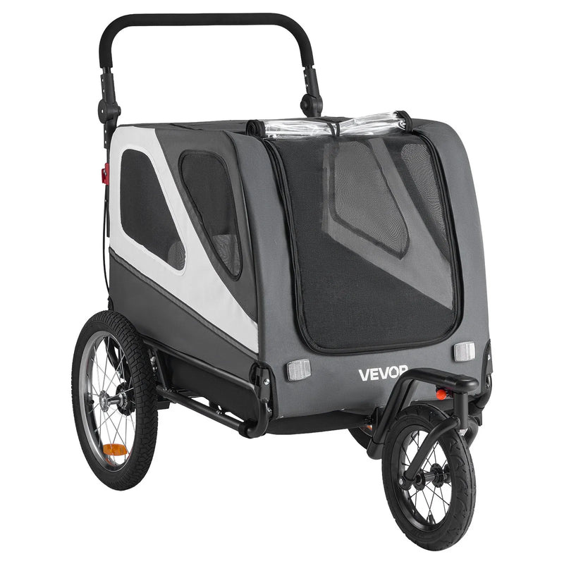 VEVOR suņu velopiekabe 2-in-1 ar līdz 45 kg kravnesību, salokāms rāmis ar ātrās atvienošanas riteņiem, universāls velosavienotājs un iekšējā pavada