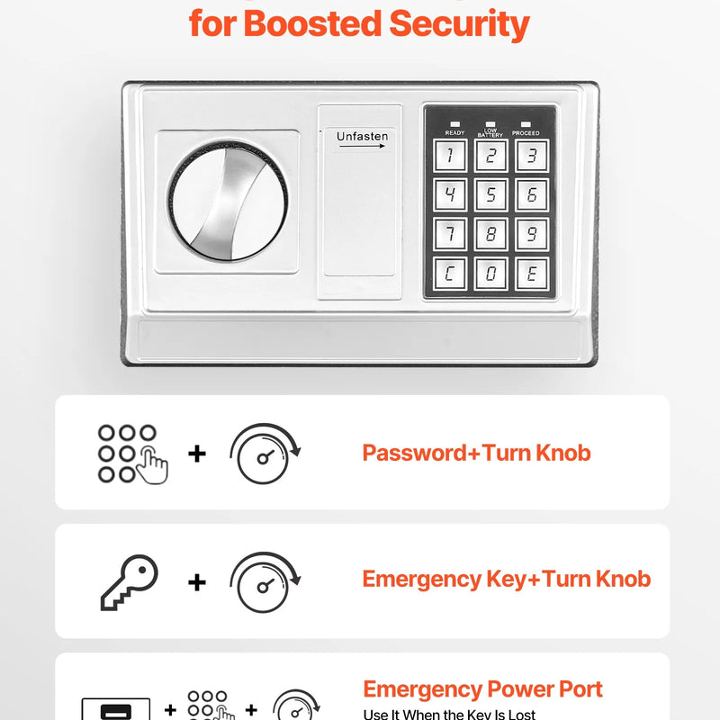 VEVOR 17 l iemaksas seifs ar priekšējo iemaksas atveri, paroles slēdzeni un pagriežamu rokturi, izturīgs kompakts naudas noguldījumu seifs skaidrai naudai, bankas kvītīm, rotaslietām, dokumentiem un rēķiniem, melns