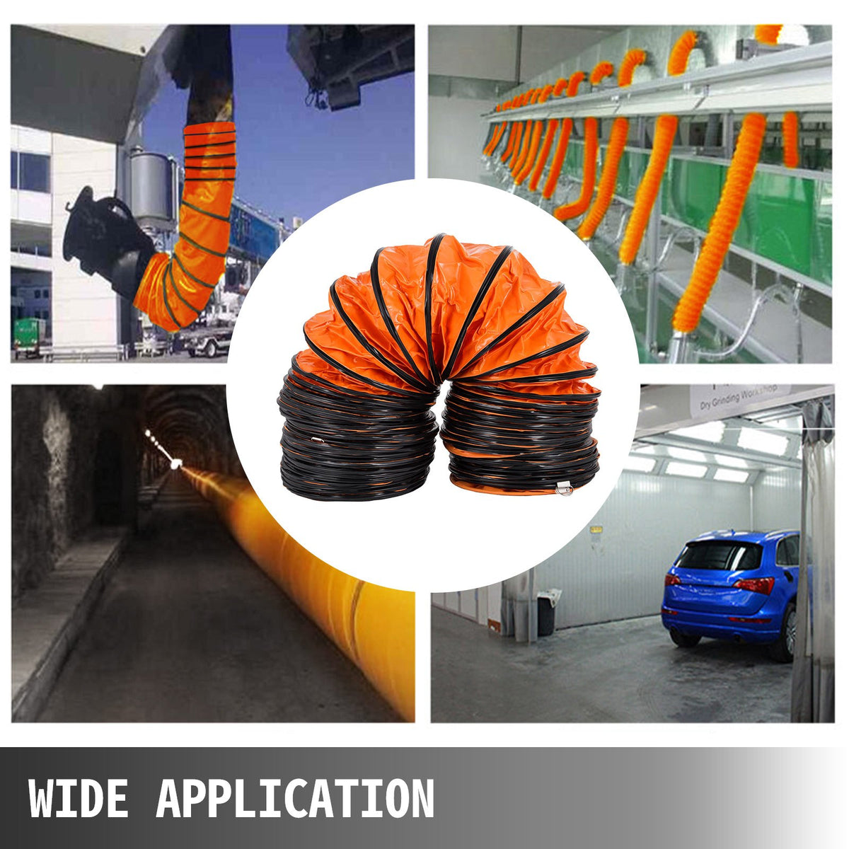 VEVOR 10 M/32ft PVC Elastīgā Gaisa Kanāla Šļūtene 300 MM/12 Collu Diametram Izplūdes Ventilatoriem