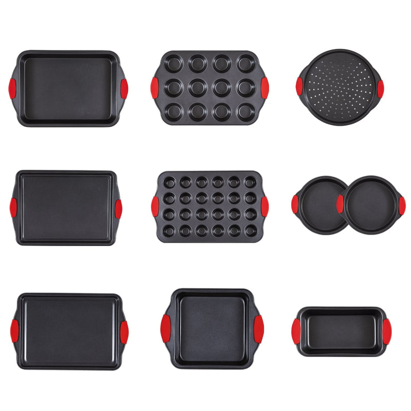 VEVOR Cepešpannu komplekts 10 gabali, nelipīgs oglekļa tērauda komplekts ar silikona rokturiem