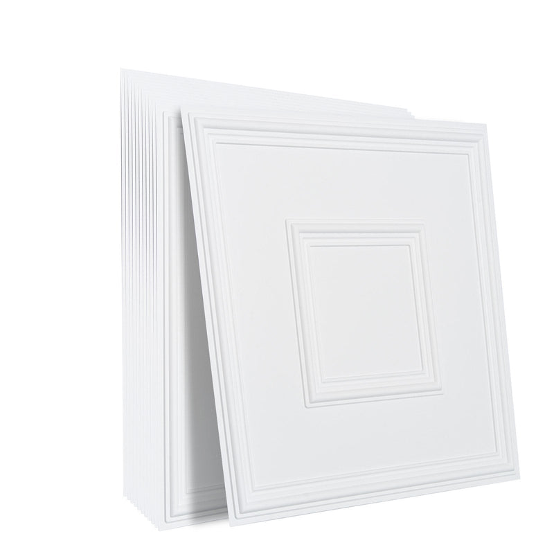 VEVOR griestu paneļi, 12 gab., 600 x 600 mm, PVC, viegli uzstādāmi, balti, ģeometriski raksti
