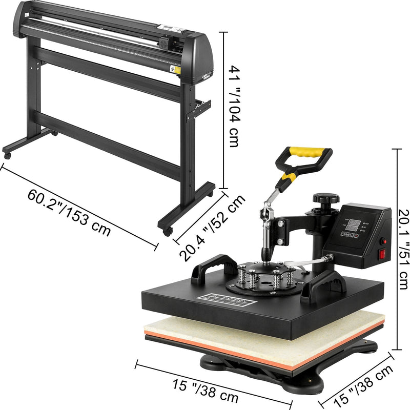 VEVOR 5-in-1 Siltuma prese 38 x 38 cm ar cepuru pārsūtīšanas funkciju un 135 cm Vinila griezēju un plotteri, 3 asmeņi