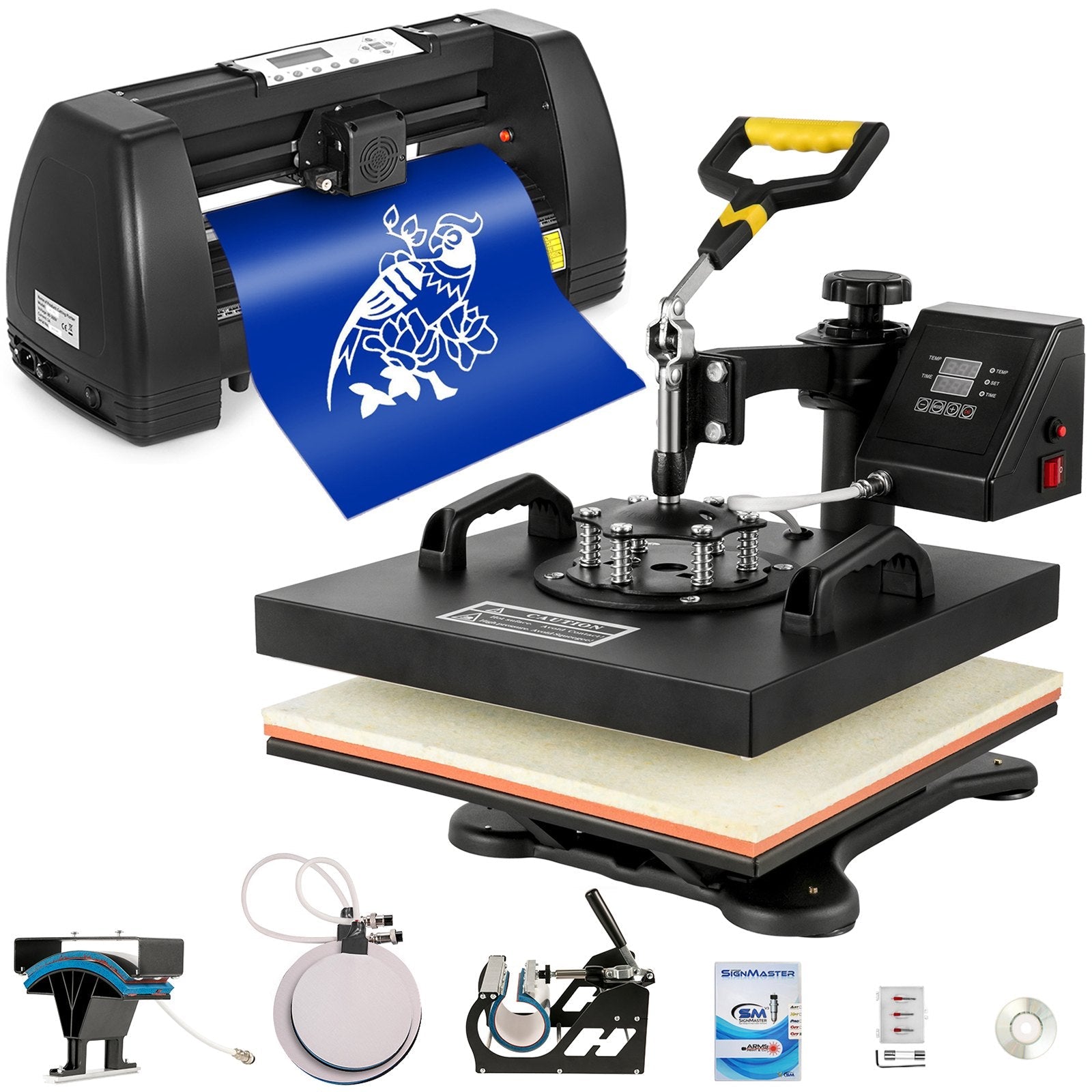 VEVOR 5-in-1 Siltuma prese 38 x 38 cm ar vinila griezēju un plotteru 35 cm, galda versija ar apgaismojumu T-kreklu drukāšanai
