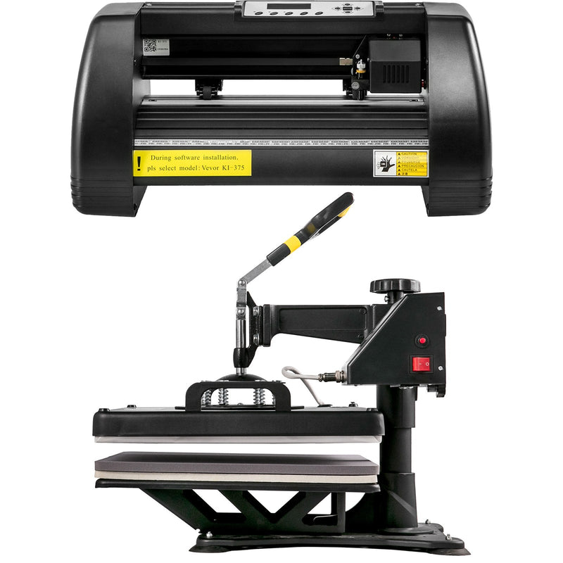 VEVOR 5-in-1 Siltuma prese 38 x 38 cm ar vinila griezēju un plotteru 35 cm, galda versija ar apgaismojumu T-kreklu drukāšanai