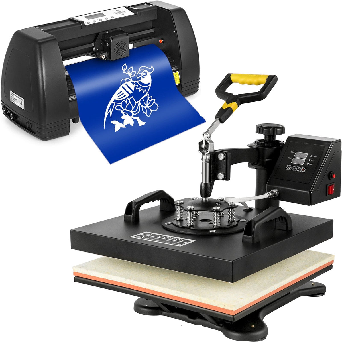 VEVOR 5-in-1 Siltuma prese 38 x 38 cm ar vinila griezēju un plotteru 35 cm, galda versija ar apgaismojumu T-kreklu drukāšanai