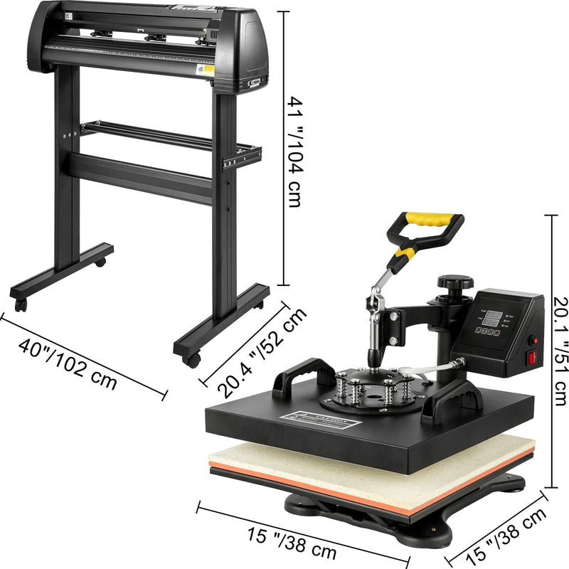 VEVOR 5-in-1 Siltuma prese 38x38 cm ar 87 cm Vinila griezēju un plotteru komplekts sublimācijai un amatniecībai