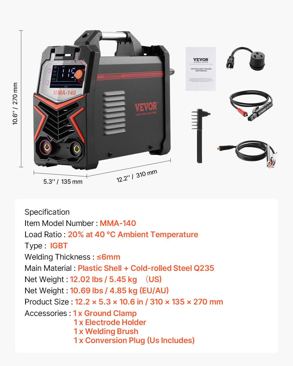VEVOR TIG-keevitaja 4-in-1 impulssfunktsiooniga, MMA, Lift TIG ja STICK režiimidega, IGBT-inverter ja LED-ekraaniga.
