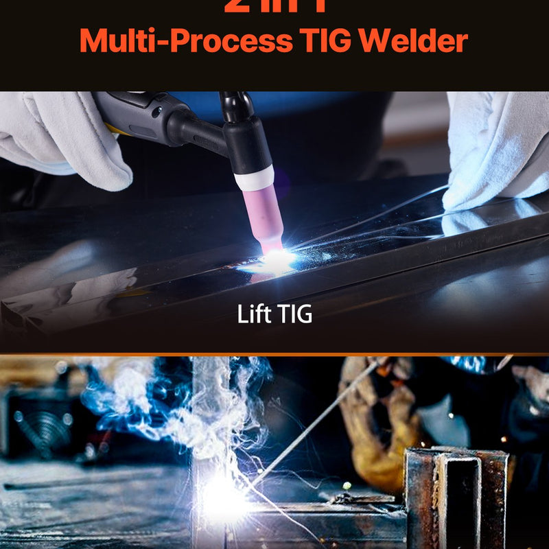 VEVOR TIG сварочный аппарат 2-в-1 с функцией подъема, сварка электродами MMA, технология IGBT, горячий старт и светодиодный дисплей