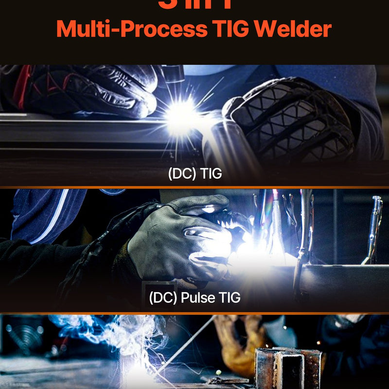 VEVOR TIG-keevitaja 3-in-1 impulssfunktsiooniga, MMA (elektroodi) režiimiga, IGBT-inverteriga ja LED-ekraaniga.