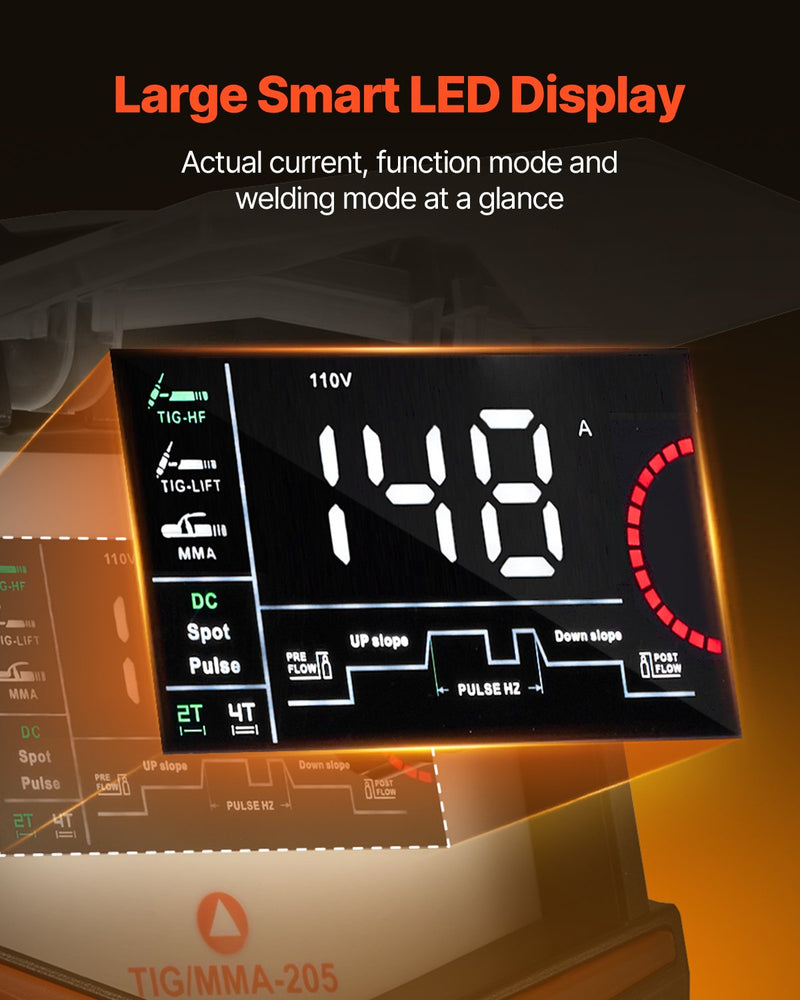 VEVOR TIG-keevitaja 3-in-1 impulssfunktsiooniga, MMA (elektroodi) režiimiga, IGBT-inverteriga ja LED-ekraaniga.