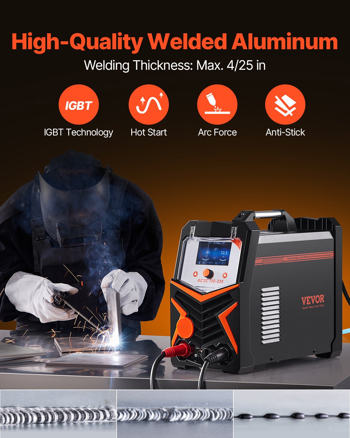 VEVOR TIG Metināšanas aparāts  200 A, 6-in-1 AC/DC, Pulse, MMA, Spot, Stick, IGBT invertors
