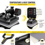 VEVOR 5-in-1 termoprese 30 x 38 cm ar 360° rotējošu svārsta funkciju, 1000W sublimācijas mašīna, piemērota T-krekliem, krūzēm, cepurēm un citiem izstrādājumiem