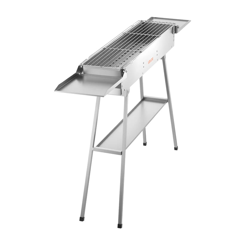 VEVOR salokāms kokogļu grils 0,16 m² ar paceļamu kokogļu paplāti un sānu galdiņiem, nerūsējošā tērauda BBQ grils kempingam un āra pasākumiem