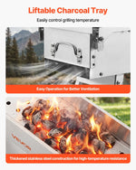 VEVOR Foldable Charcoal Grill, 0.16 m², with a Removable Charcoal Tray and Side Tables; Stainless Steel BBQ Grill for Camping and Outdoor Events