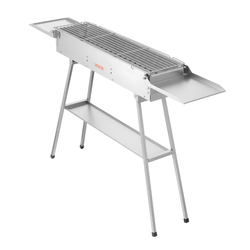 VEVOR salokāms kokogļu grils 0,16 m² ar paceļamu kokogļu paplāti un sānu galdiņiem, nerūsējošā tērauda BBQ grils kempingam un āra pasākumiem