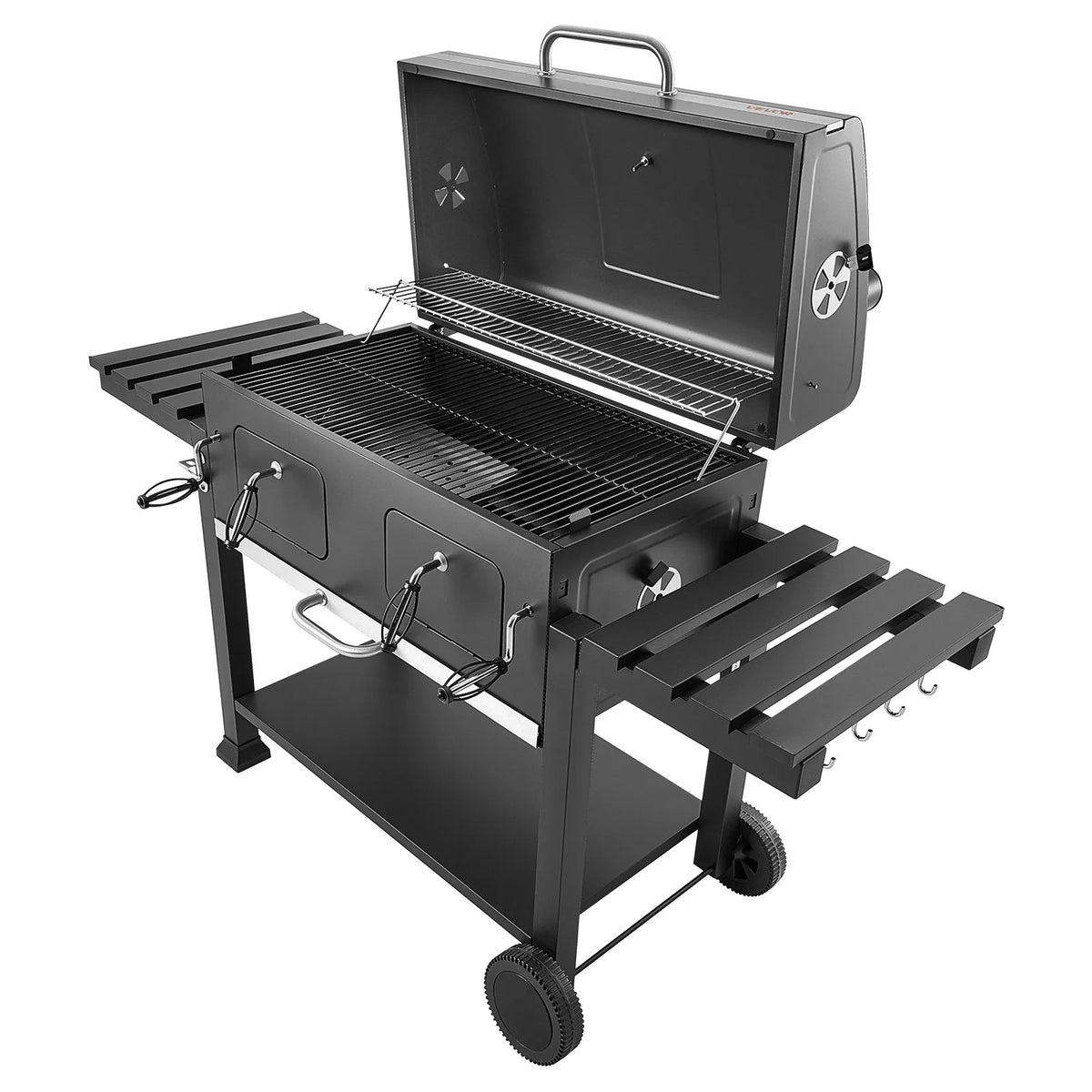 VEVOR Charcoal Grill, 0.5 m², with 2 removable charcoal trays and fold-out side tables; steel BBQ grill with a heat-resistant powder-coated finish for the garden and patio