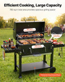 VEVOR kokogļu grils 0,5 m² ar 2 paceļamām kokogļu paplātēm un salokāmiem sānu galdiņiem, tērauda BBQ grils ar karstumizturīgu pulverkrāsas pārklājumu dārzam un terasei