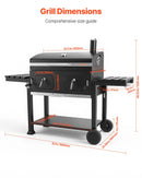 VEVOR kokogļu grils 0,5 m² ar 2 paceļamām kokogļu paplātēm un salokāmiem sānu galdiņiem, tērauda BBQ grils ar karstumizturīgu pulverkrāsas pārklājumu dārzam un terasei
