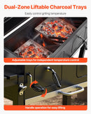 VEVOR kokogļu grils 0,5 m² ar 2 paceļamām kokogļu paplātēm un salokāmiem sānu galdiņiem, tērauda BBQ grils ar karstumizturīgu pulverkrāsas pārklājumu dārzam un terasei