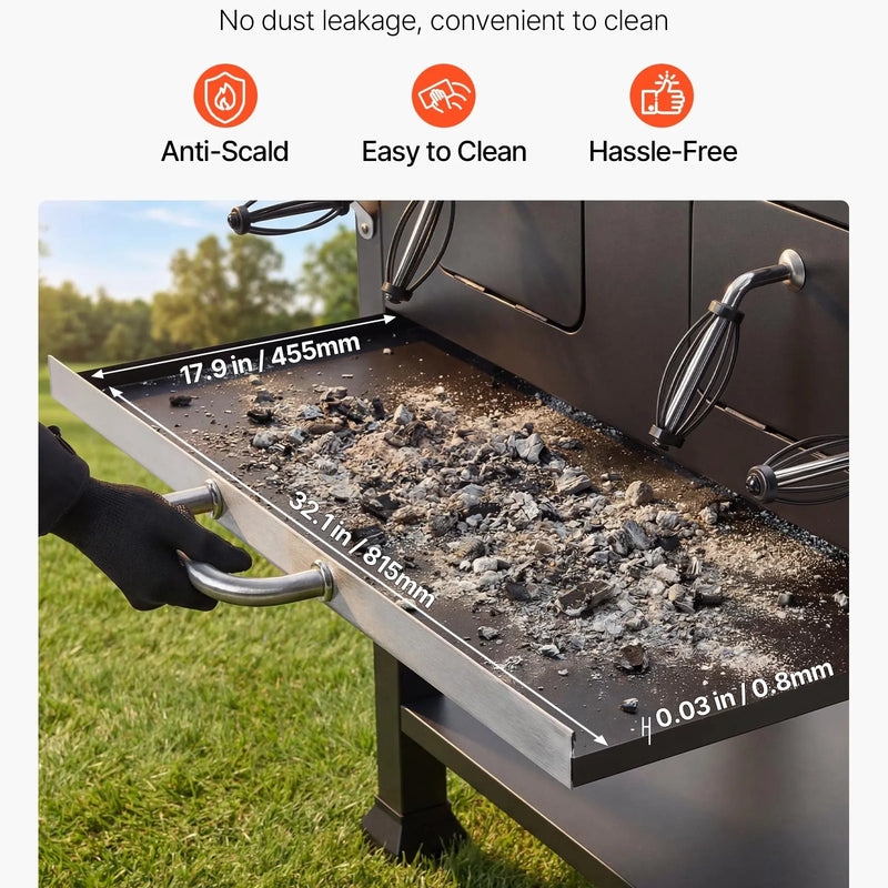 VEVOR kokogļu grils 0,5 m² ar 2 paceļamām kokogļu paplātēm un salokāmiem sānu galdiņiem, tērauda BBQ grils ar karstumizturīgu pulverkrāsas pārklājumu dārzam un terasei