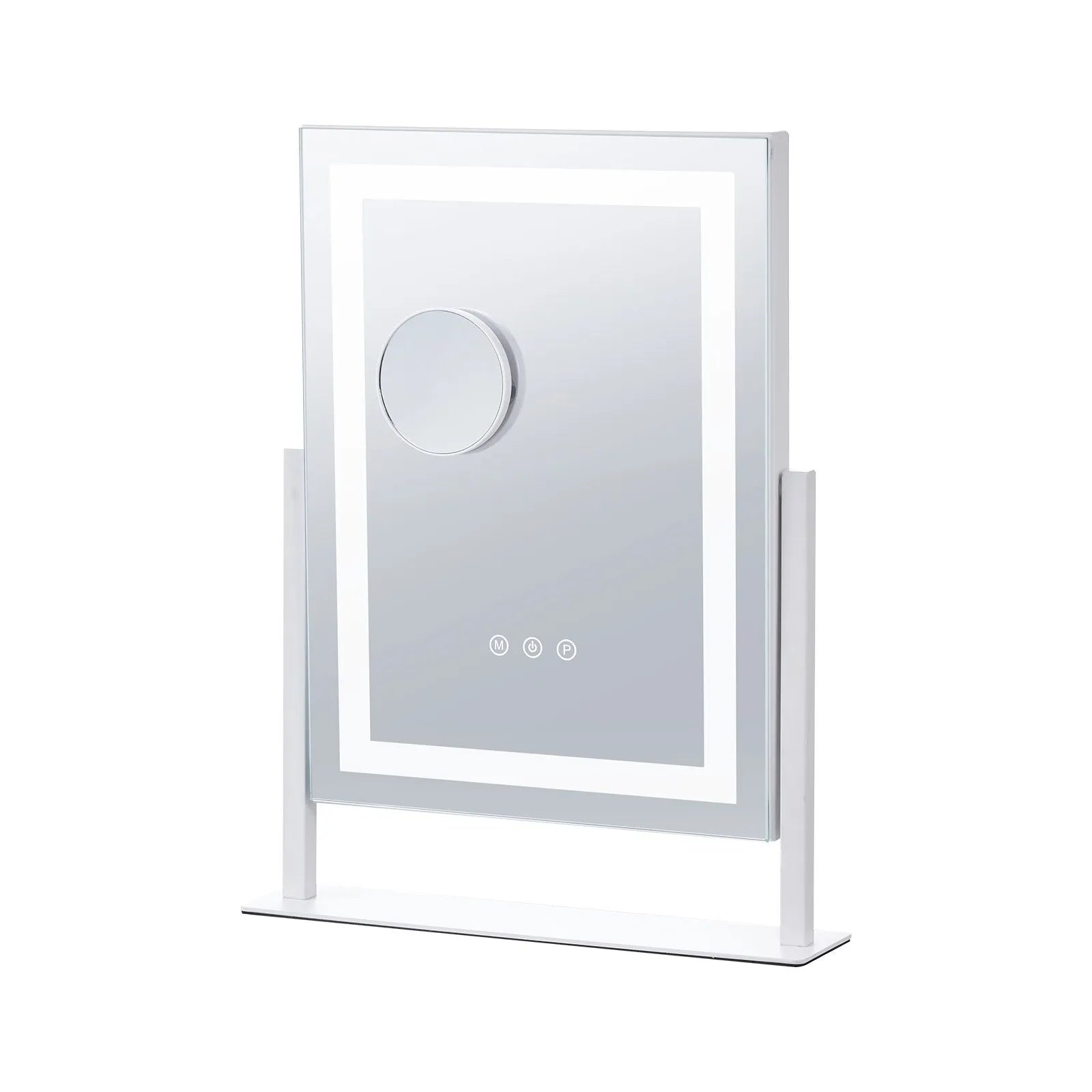 VEVOR LED grima spogulis ar apgaismojumu, 3 gaismas režīmiem, 5× palielinājuma spoguli, skārienvadību un 360° rotāciju (41 × 30 cm, balts)