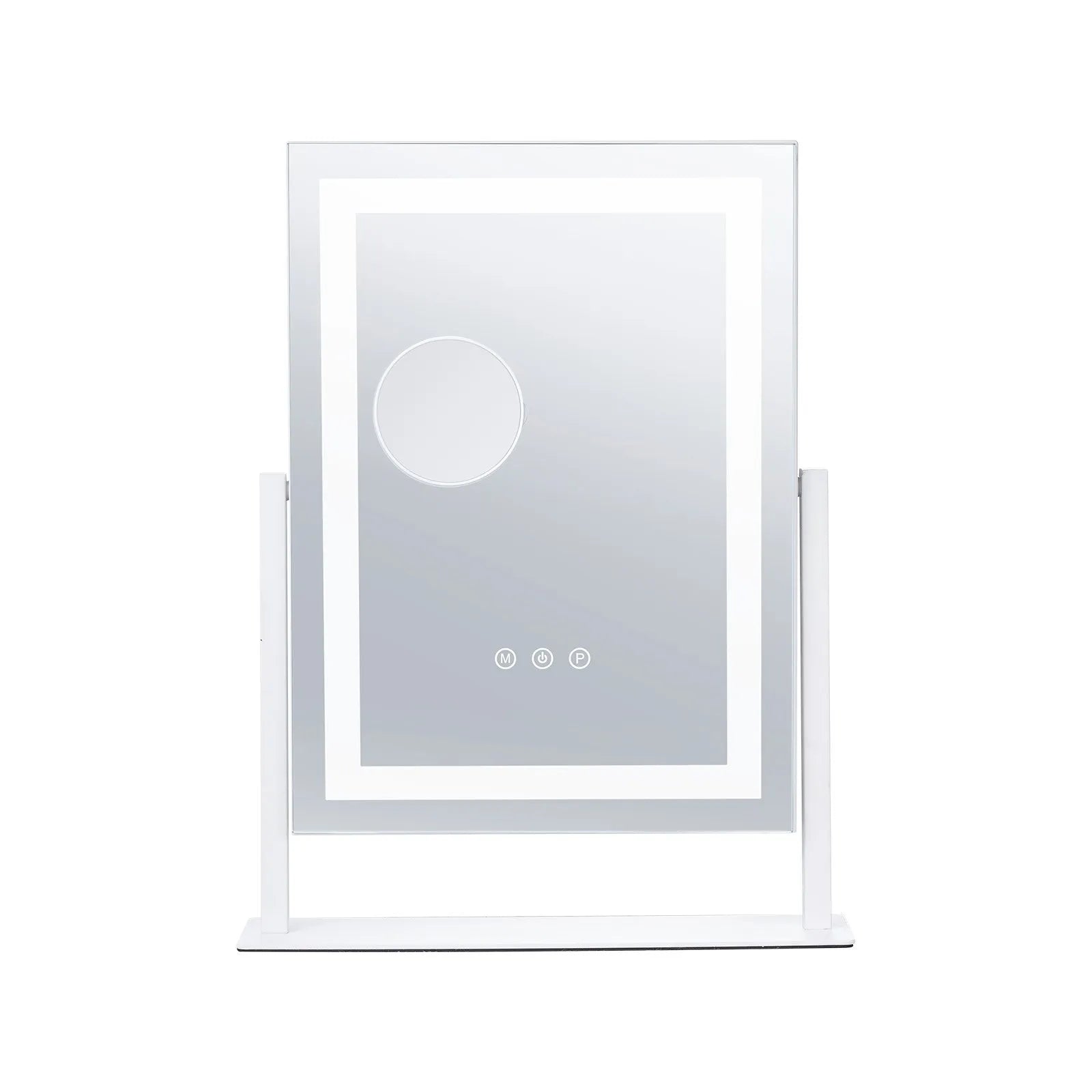 VEVOR LED grima spogulis ar apgaismojumu, 3 gaismas režīmiem, 5× palielinājuma spoguli, skārienvadību un 360° rotāciju (41 × 30 cm, balts)