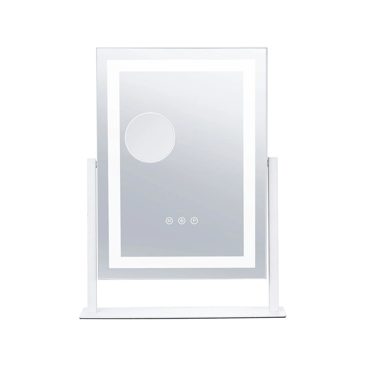 VEVOR LED grima spogulis ar apgaismojumu, 3 gaismas režīmiem, 5× palielinājuma spoguli, skārienvadību un 360° rotāciju (41 × 30 cm, balts)