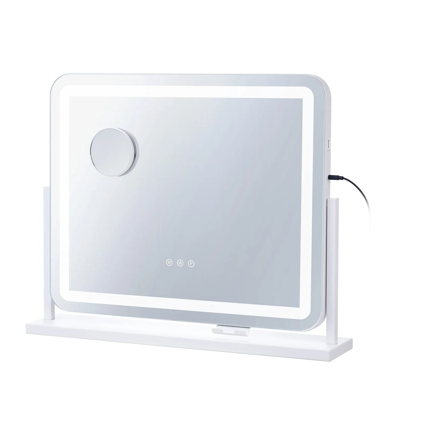 VEVOR LED grima spogulis ar apgaismojumu, 3 gaismas režīmiem, 5× palielinājumu, USB pieslēgvietu, skārienvadību un 360° rotāciju (55 × 45 cm, balts)