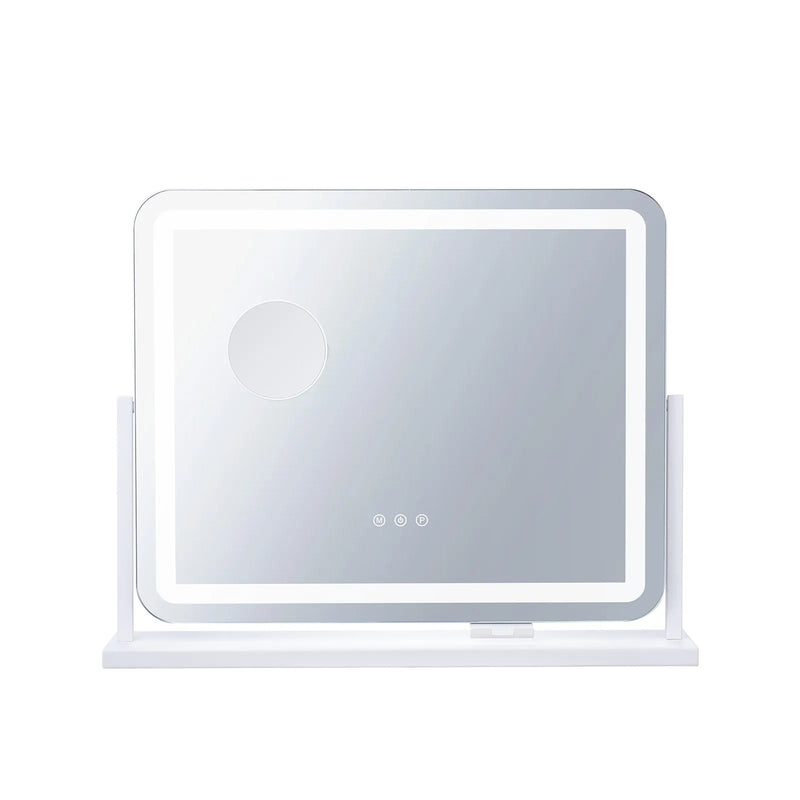 VEVOR LED grima spogulis ar apgaismojumu, 3 gaismas režīmiem, 5× palielinājumu, USB pieslēgvietu, skārienvadību un 360° rotāciju (55 × 45 cm, balts)