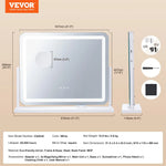 VEVOR LED grima spogulis ar apgaismojumu, 3 gaismas režīmiem, 5× palielinājumu, USB pieslēgvietu, skārienvadību un 360° rotāciju (55 × 45 cm, balts)