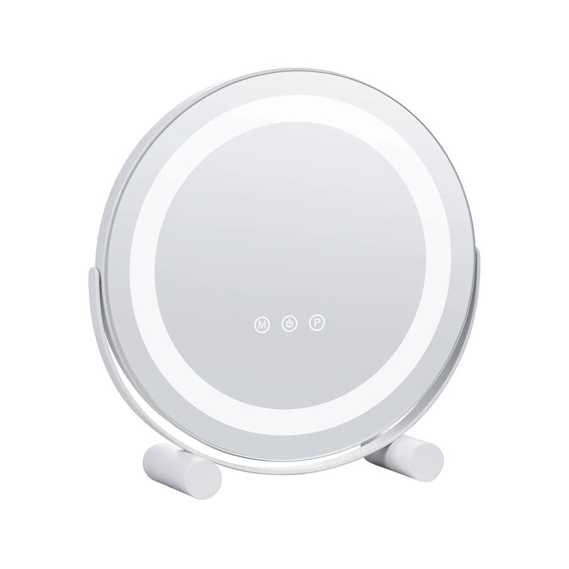 VEVOR apaļš LED grima spogulis ar apgaismojumu, 30 cm spogulis ar 3 gaismas režīmiem, 5× palielinājumu, skārienvadību un 360° rotāciju tualetes galdam (balts)