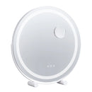 VEVOR apaļš LED grima spogulis ar apgaismojumu, 20 cm spogulis ar 3 krāsu režīmiem, 5× palielinājumu, skārienvadību un 360° rotāciju tualetes galdam, balts