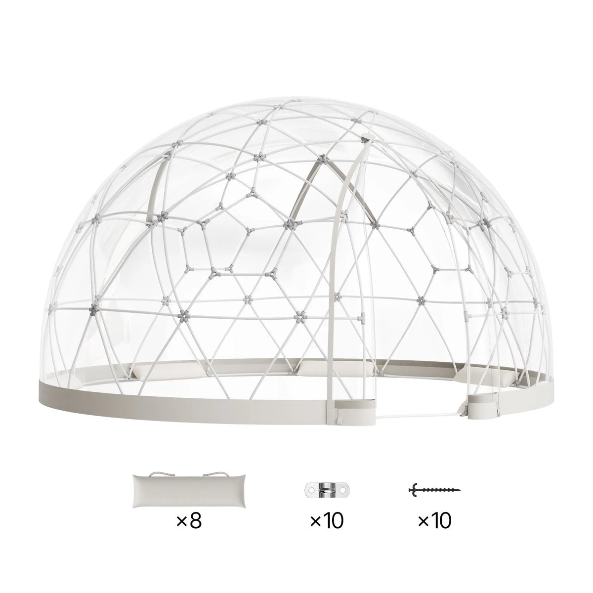 Dārza kupolveida telts, 3,6 × 2,2 m caurspīdīga āra burbuļtelts 4–7 personām, laikapstākļu izturīga ģeodēziskā siltumnīcas tipa telts ar logu, PVC iglu terasēm, kempingiem, ballītēm un kāzām