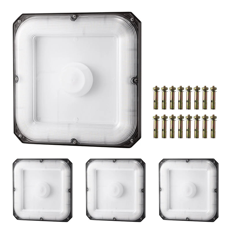 4 gab. LED griestu gaismekļi, 80 W, 8800 lm, 5000 K dienasgaisma, komerciālai un industriālai lietošanai, 256 × 256 mm uz virsmas stiprināmi griestu gaismekļi degvielas uzpildes stacijām, noliktavām, garāžām, veikaliem un ielām, IP65