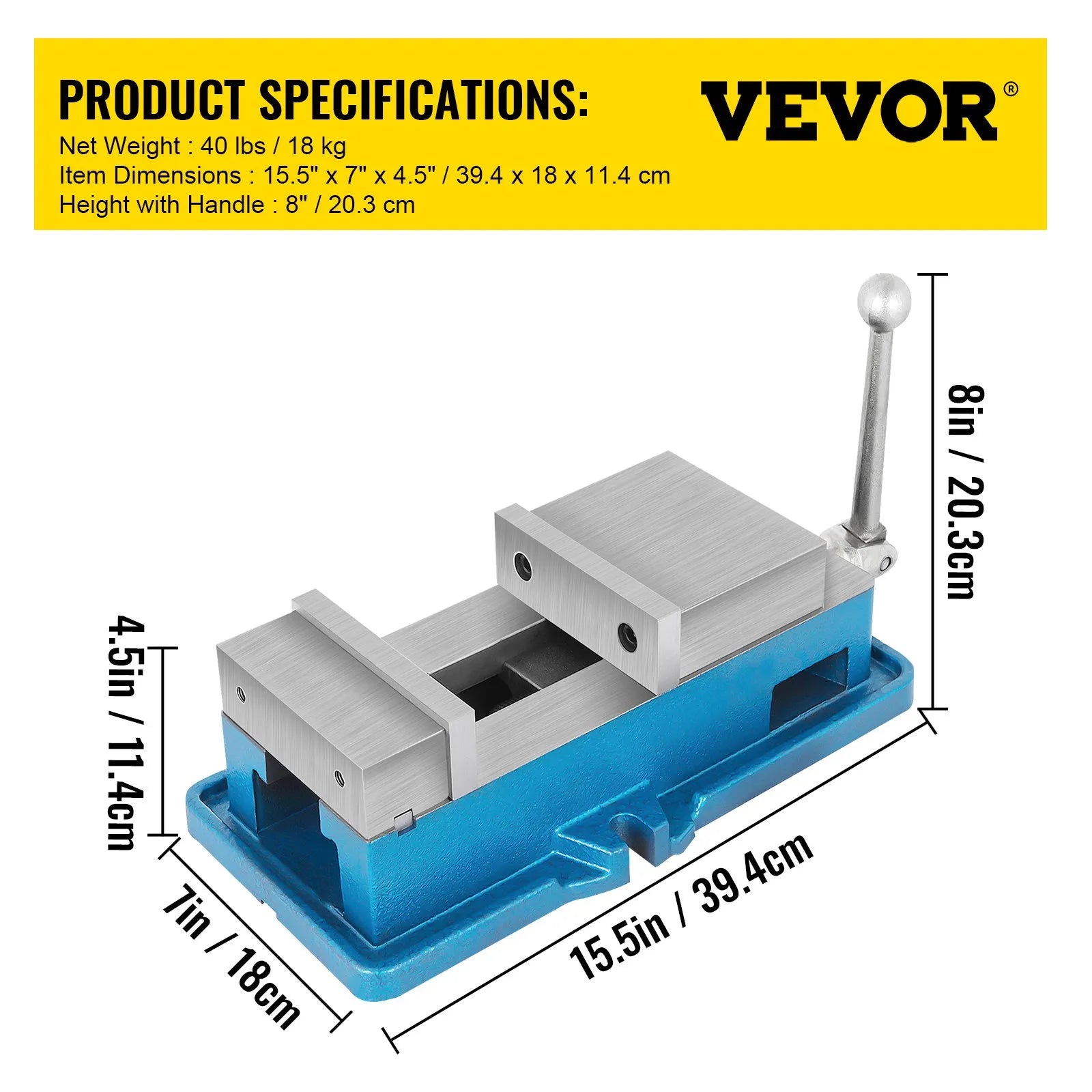 VEVOR 125 mm Super-Lock CNC skrūvspīles NC/CNC iekārtām, augstas precizitātes galda skrūvspīles, CNC fiksējošās skrūvspīles ar 24 kN fiksācijas spēku, urbšanai un frēzēšanai